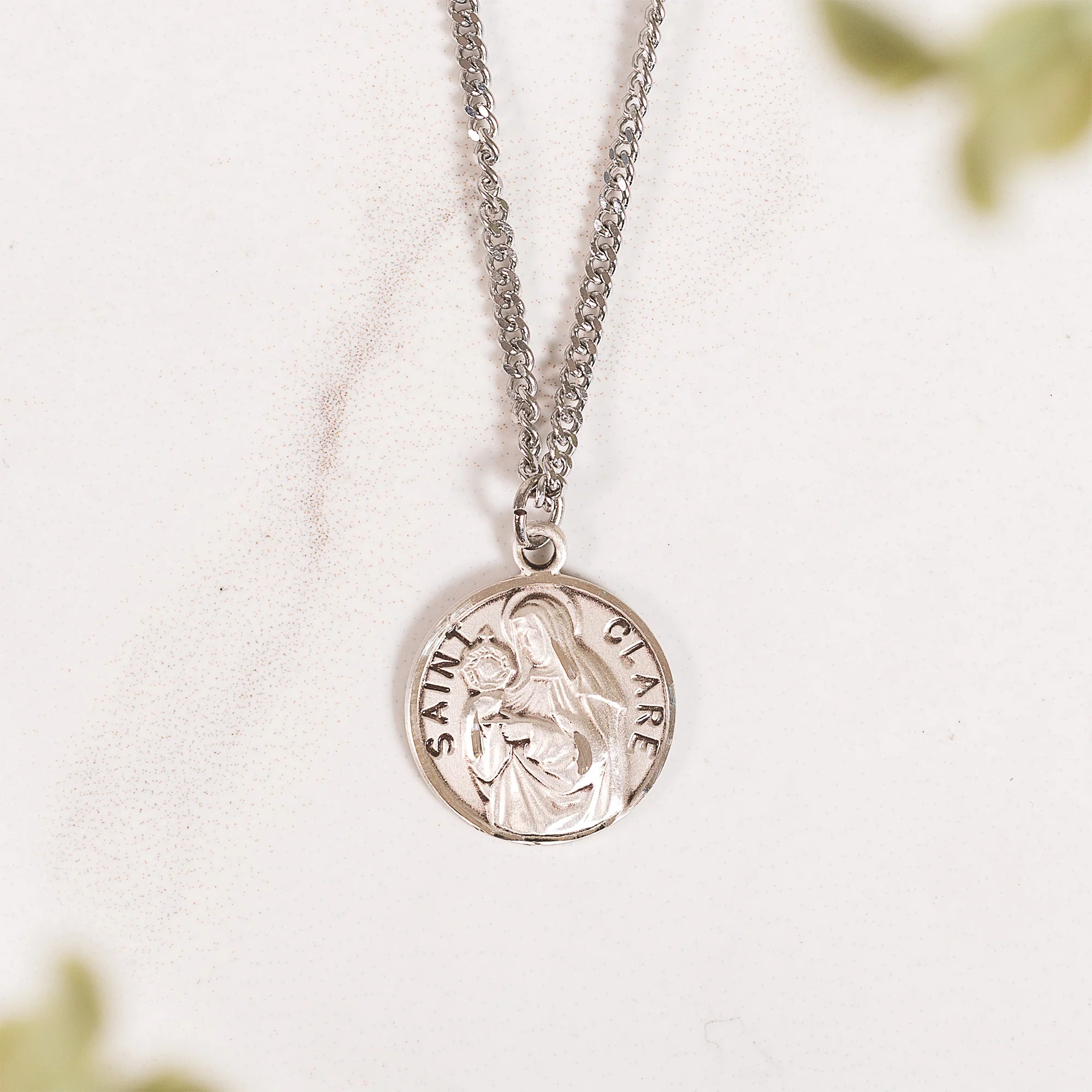 Petite Sterling Round St. Clare Medal Necklace