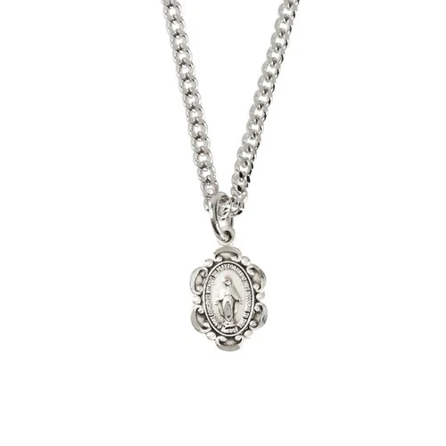 Petite Sterling Scalloped Miraculous Medal Necklace - Image 2