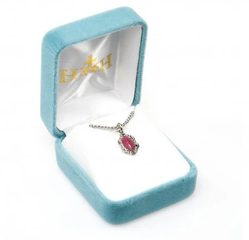 Petite Sterling Silver Pink Scalloped Miraculous Medal Necklace - Image 2