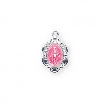 Petite Sterling Silver Pink Scalloped Miraculous Medal Necklace - Image 3