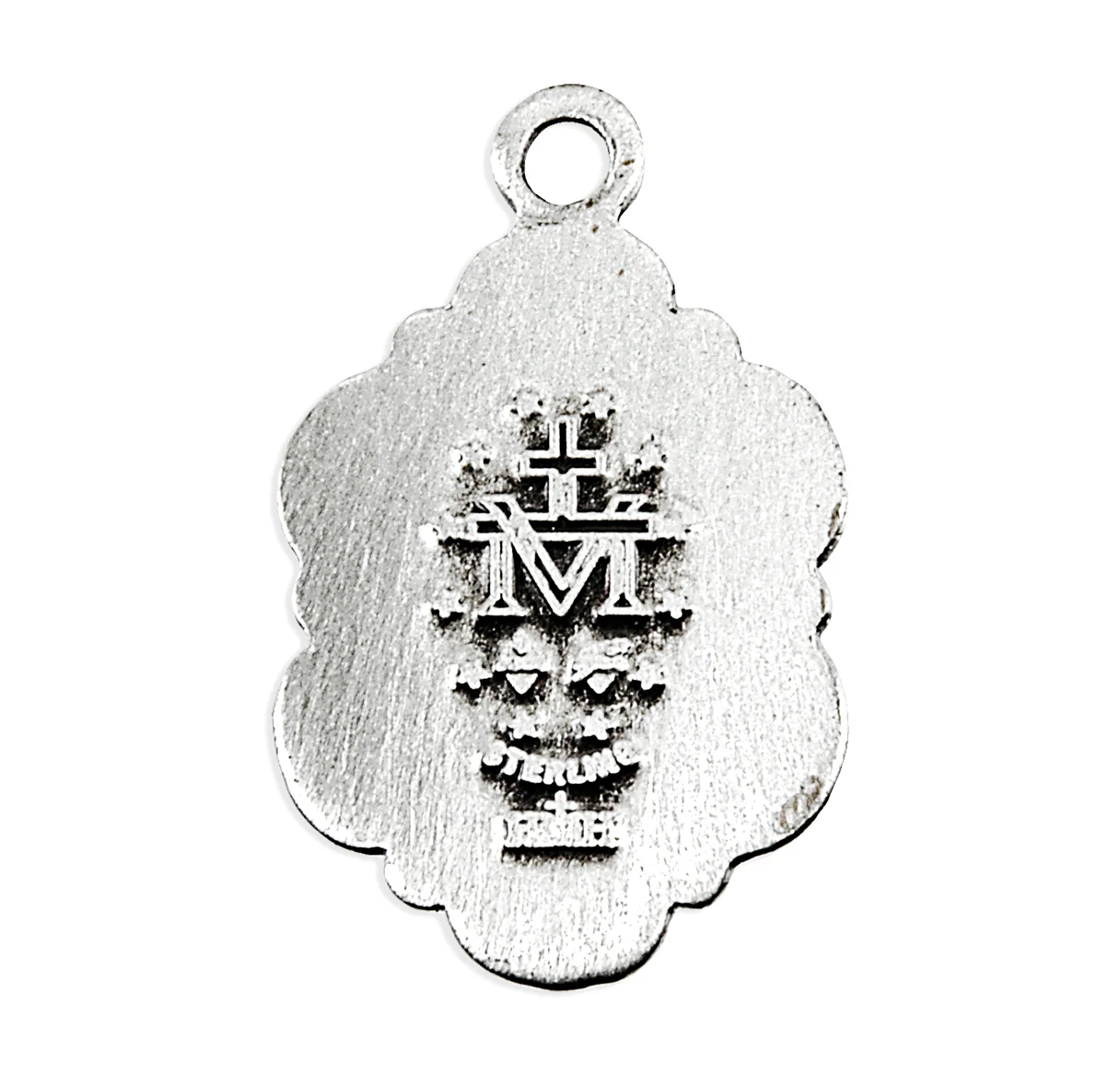 Petite Sterling Silver Pink Scalloped Miraculous Medal Necklace - Image 4