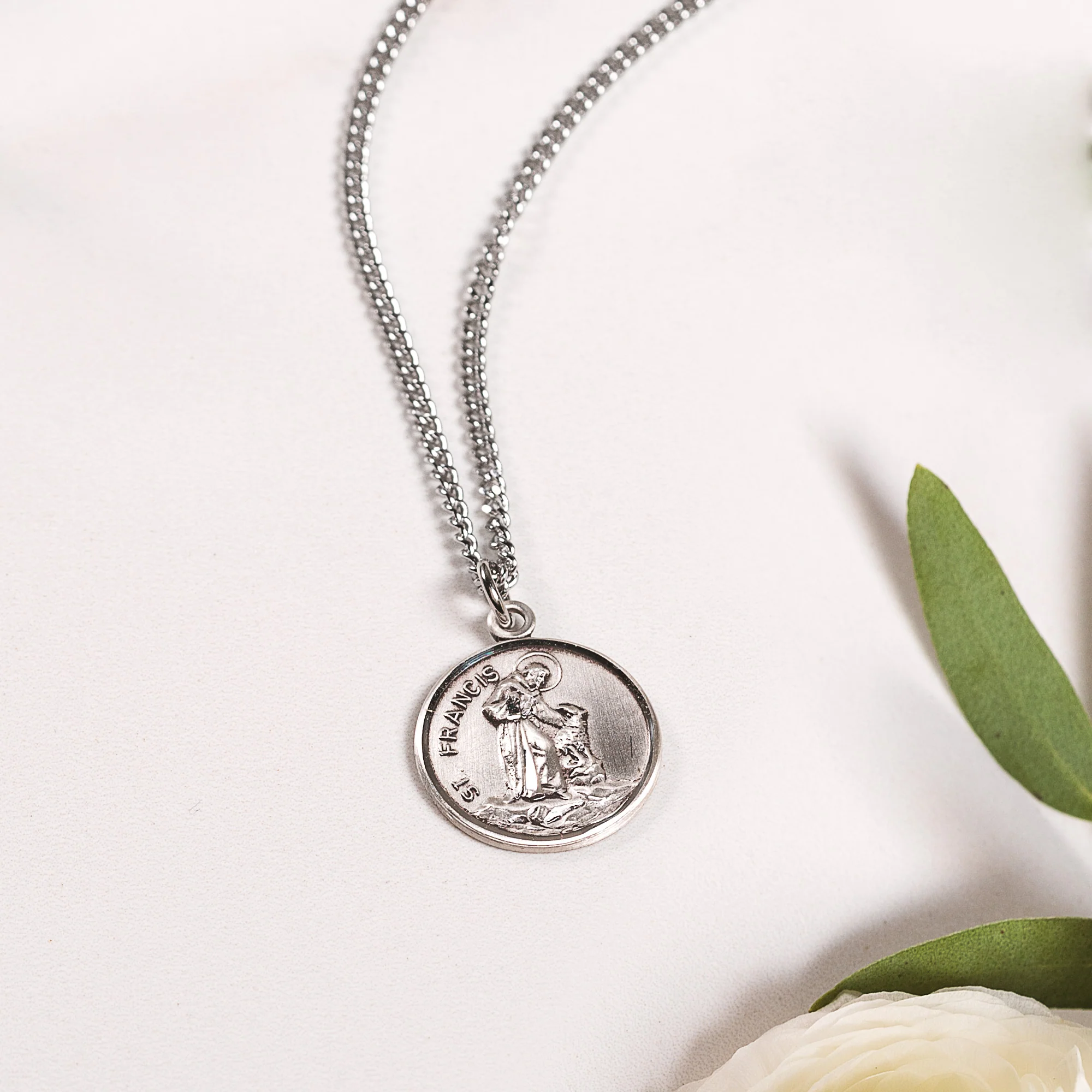 Petite Sterling St. Francis & Lupo Medal Necklace