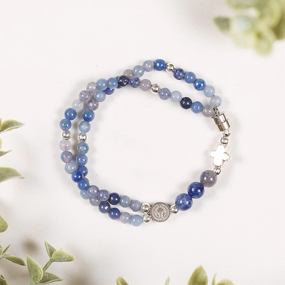 Petite Stone Bead St. Benedict 5 Decade Rosary Bracelet