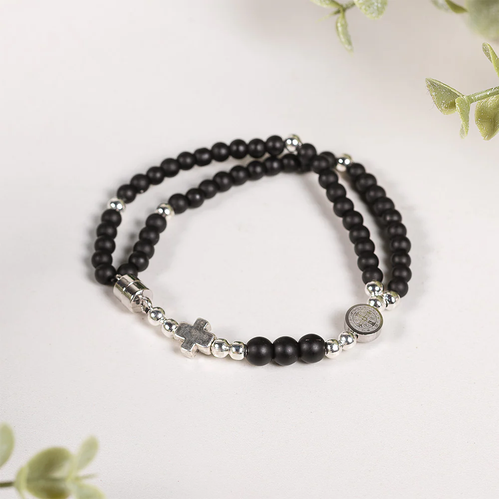 Petite Stone Bead St. Benedict 5 Decade Rosary Bracelet - Image 2