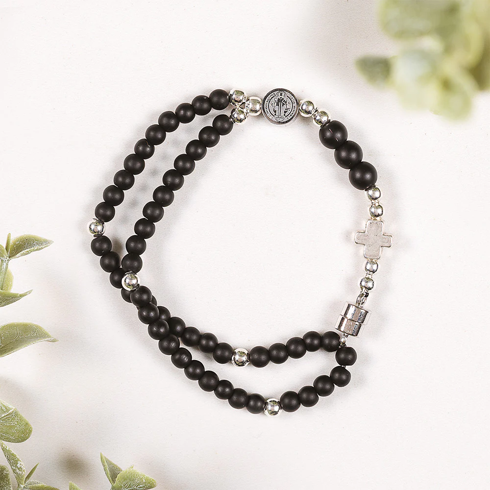 Petite Stone Bead St. Benedict 5 Decade Rosary Bracelet - Image 3