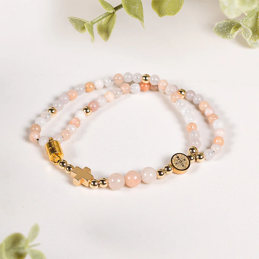 Petite Stone Bead St. Benedict 5 Decade Rosary Bracelet - Image 4