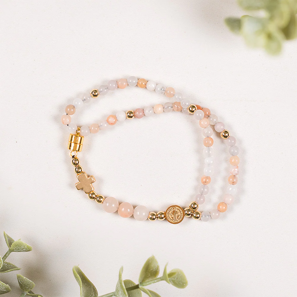 Petite Stone Bead St. Benedict 5 Decade Rosary Bracelet - Image 5
