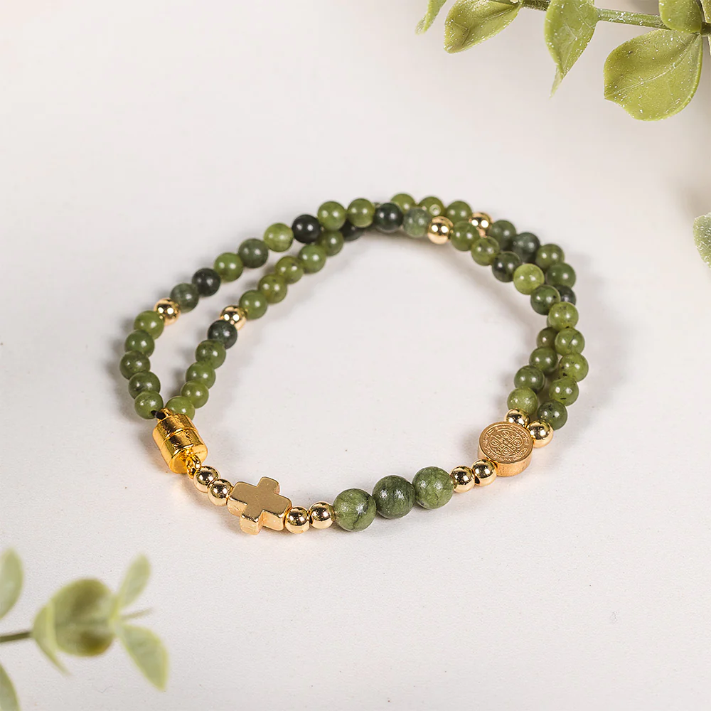 Petite Stone Bead St. Benedict 5 Decade Rosary Bracelet - Image 6