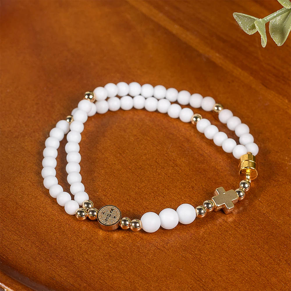 Petite Stone Bead St. Benedict 5 Decade Rosary Bracelet - Image 7