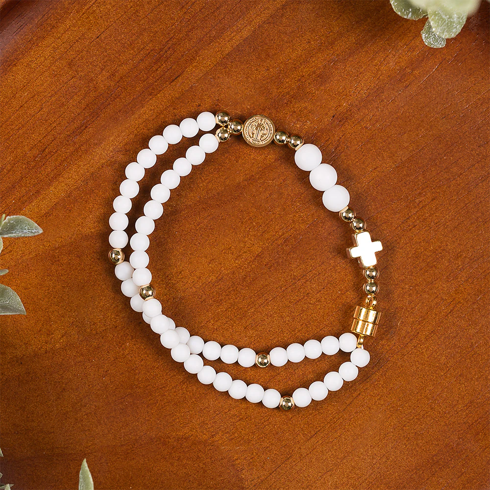 Petite Stone Bead St. Benedict 5 Decade Rosary Bracelet - Image 8