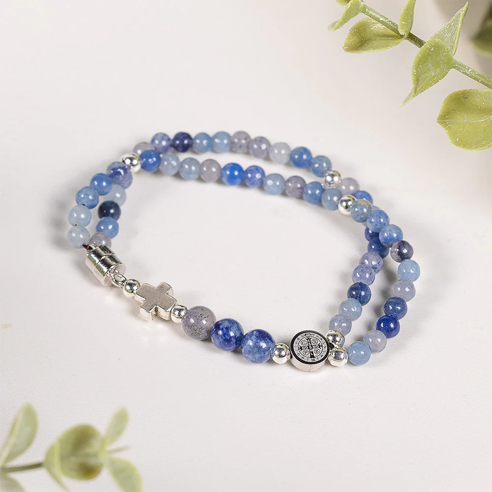 Petite Stone Bead St. Benedict 5 Decade Rosary Bracelet - Image 9