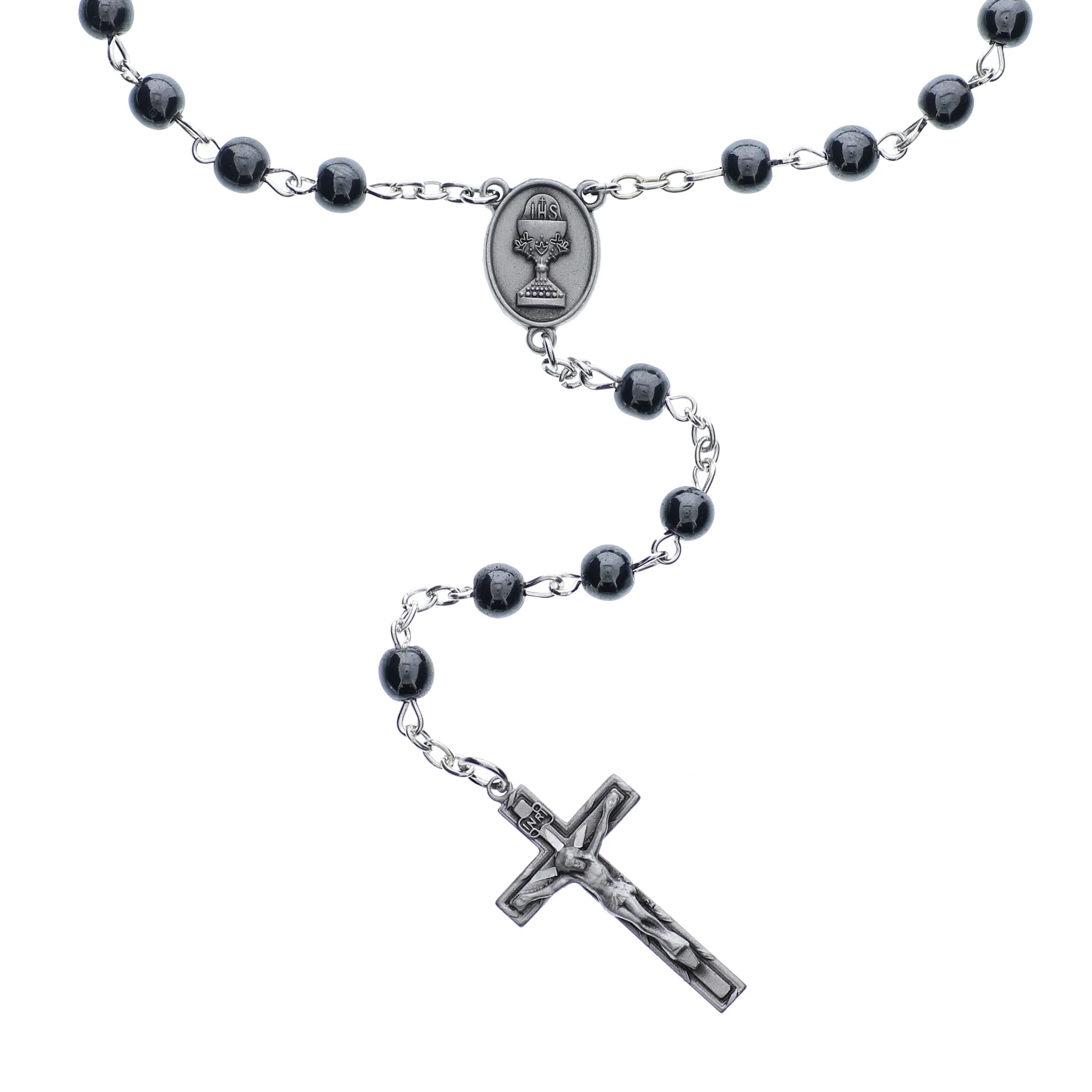 Pewter and Hematite First Communion Rosary - Image 2