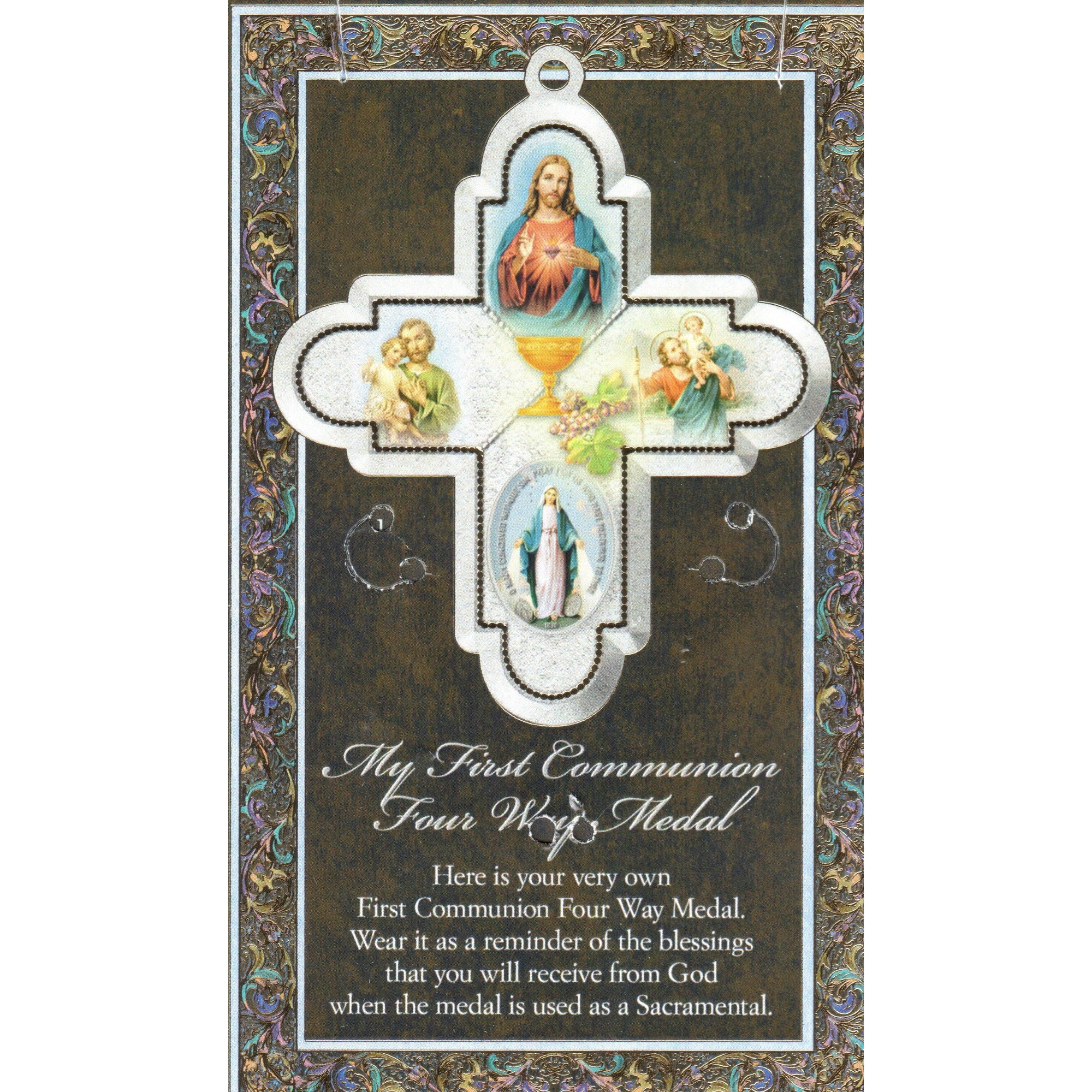 Pewter Four Way Medal with First Communion Prayer Card - Image 3