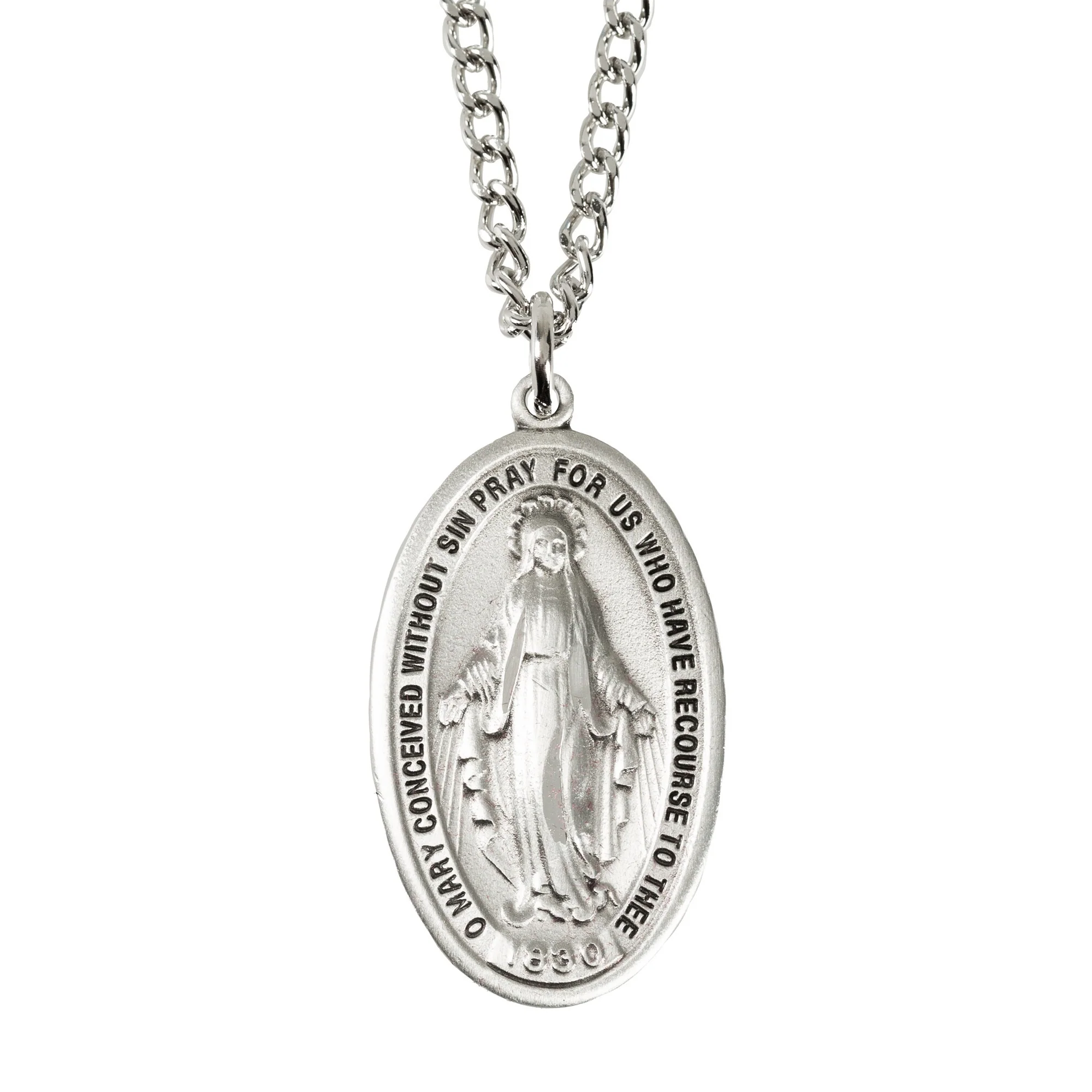 Pewter Miraculous Medal with 24 inch chain - Image 2