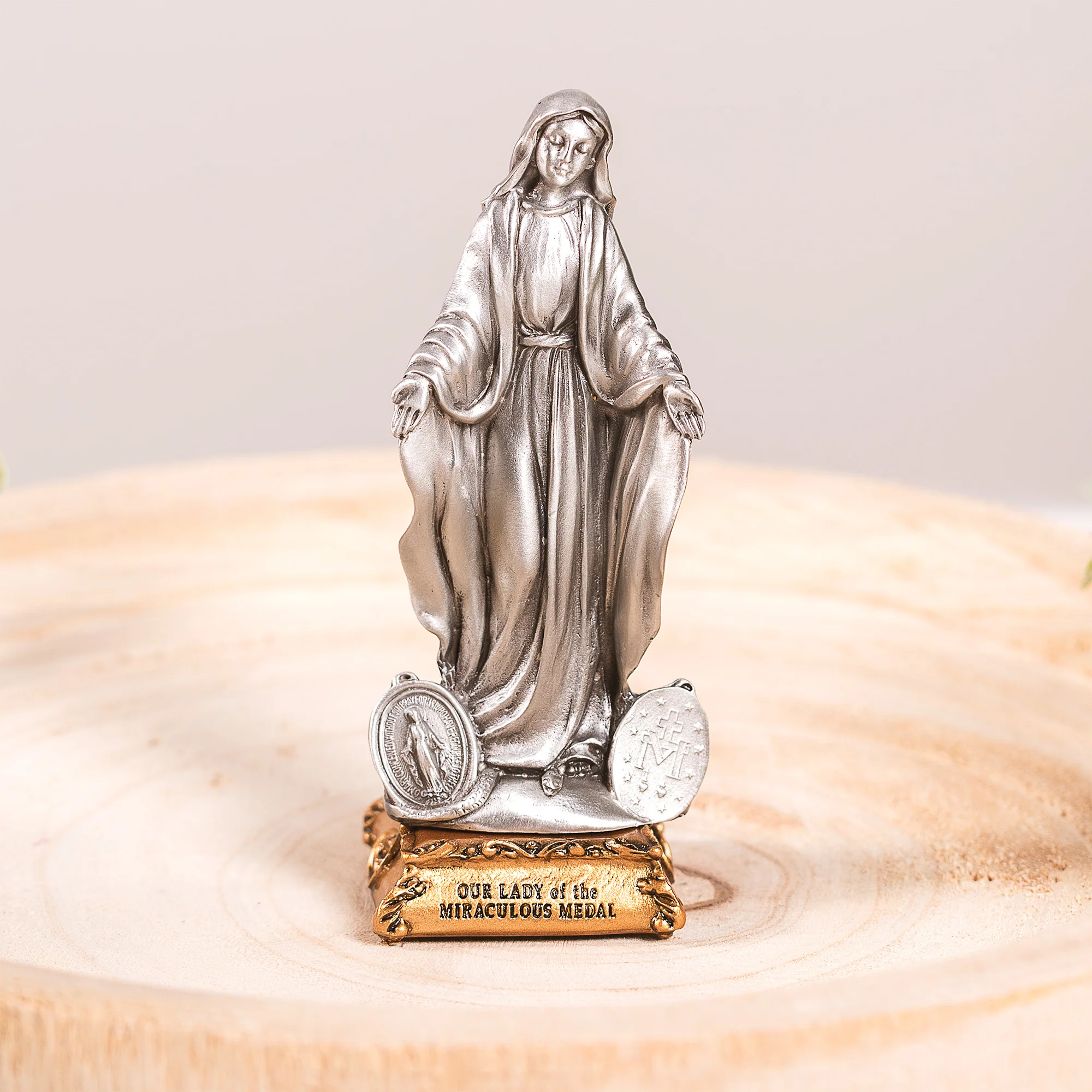 Pewter Our Lady of the Miraculous Medal  Figurine - 4 " - Image 2