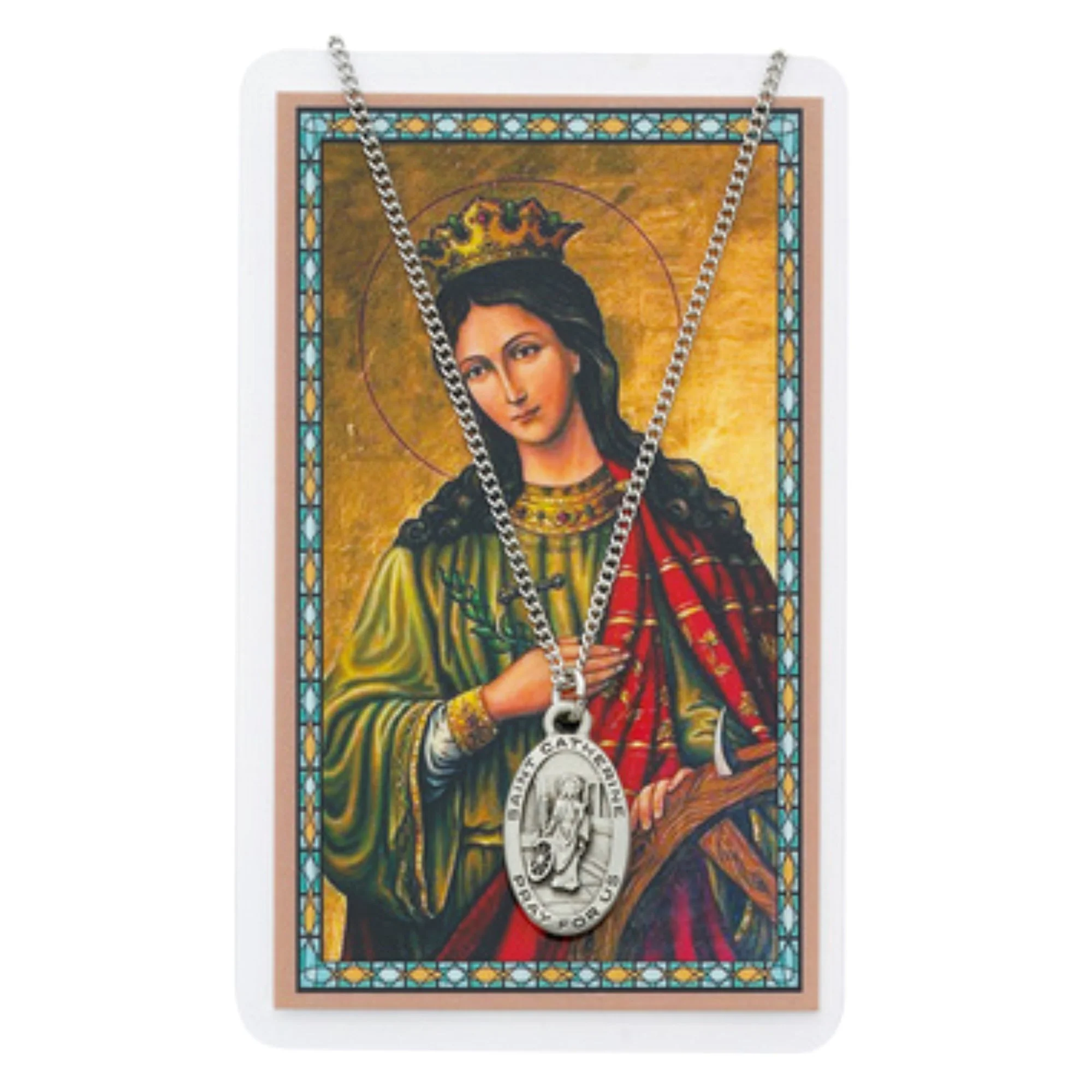 Pewter St. Catherine of Alexandria Medal with Prayer Card