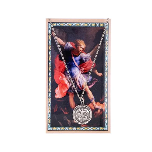 Pewter St. Michael Medal Necklace with Prayer Card