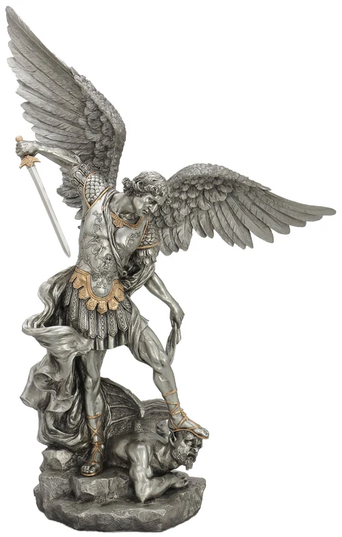Pewter Style Gold Highlight St. Michael Statue - 29"