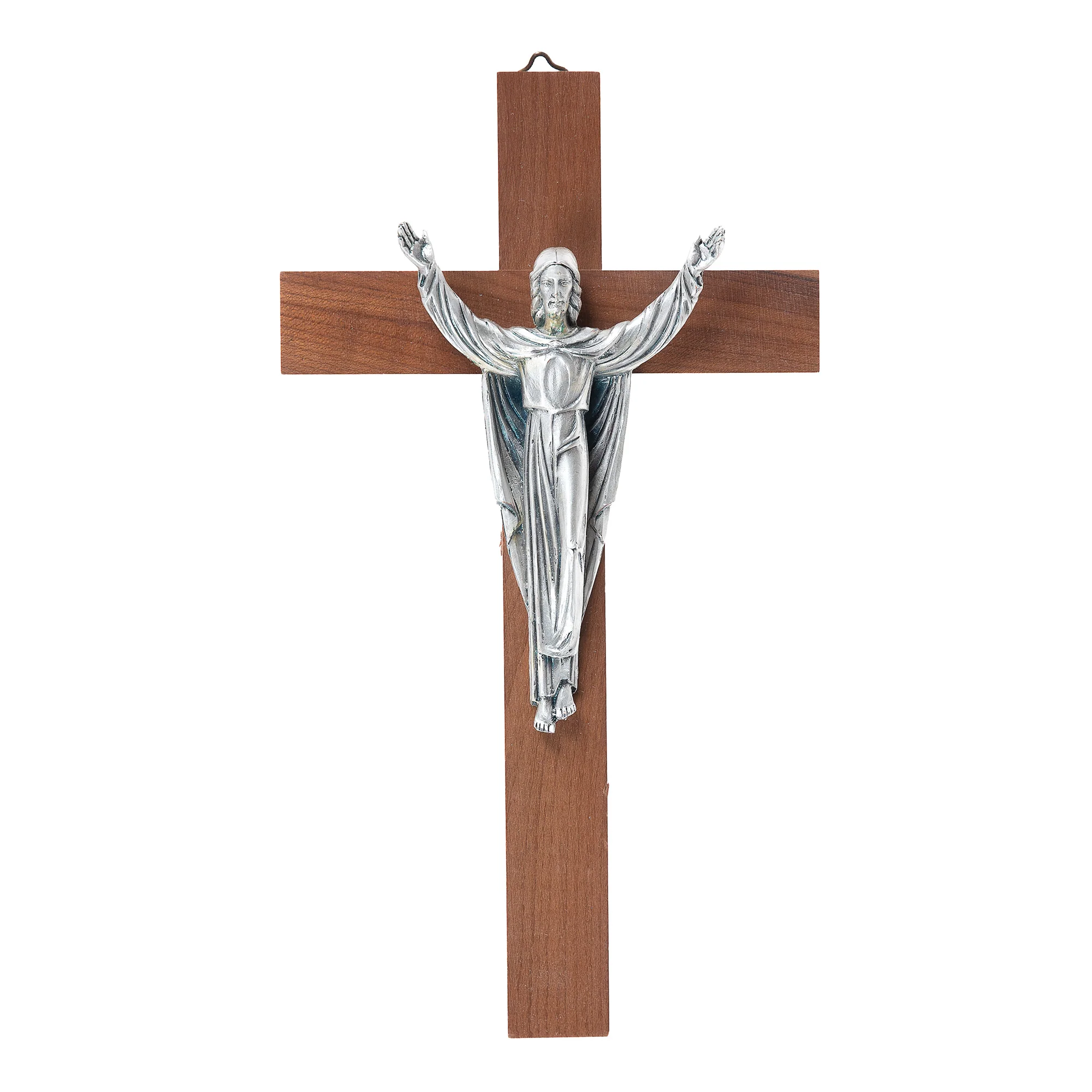Pewter & Walnut Risen Christ Wall Crucifix - 10" - Image 2