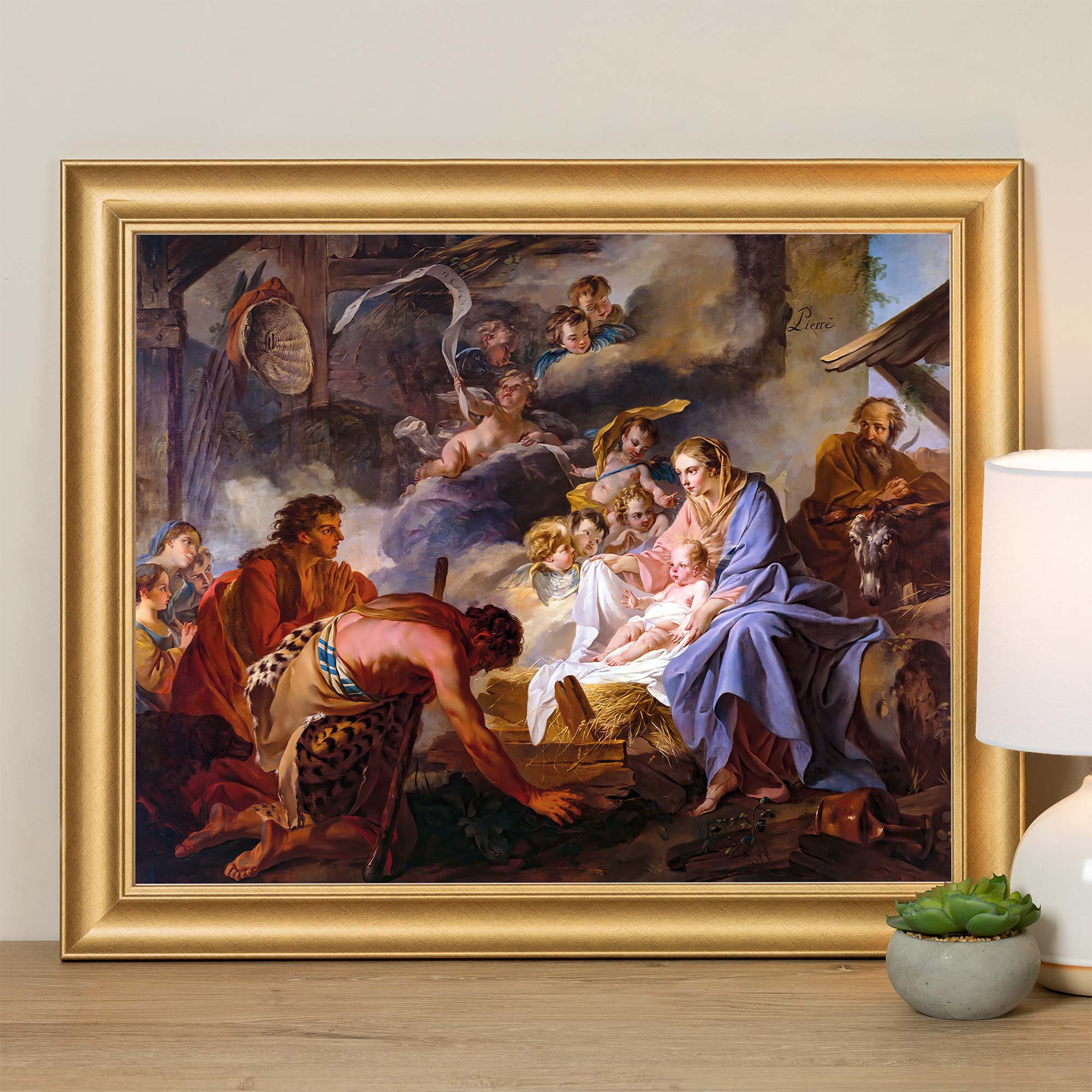 Pierre Adoration of the Shepherds Gold Framed Print - Multiple Sizes