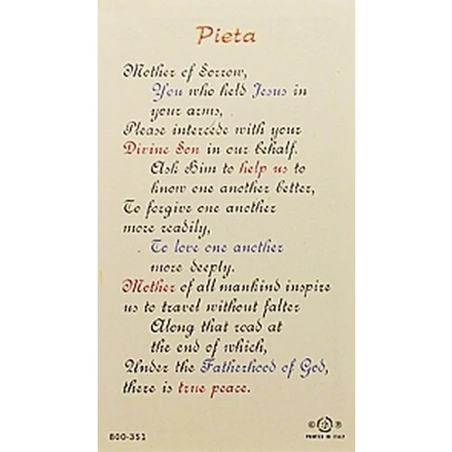 Pieta - Mother of Sorrow - Prayer Card - Image 2