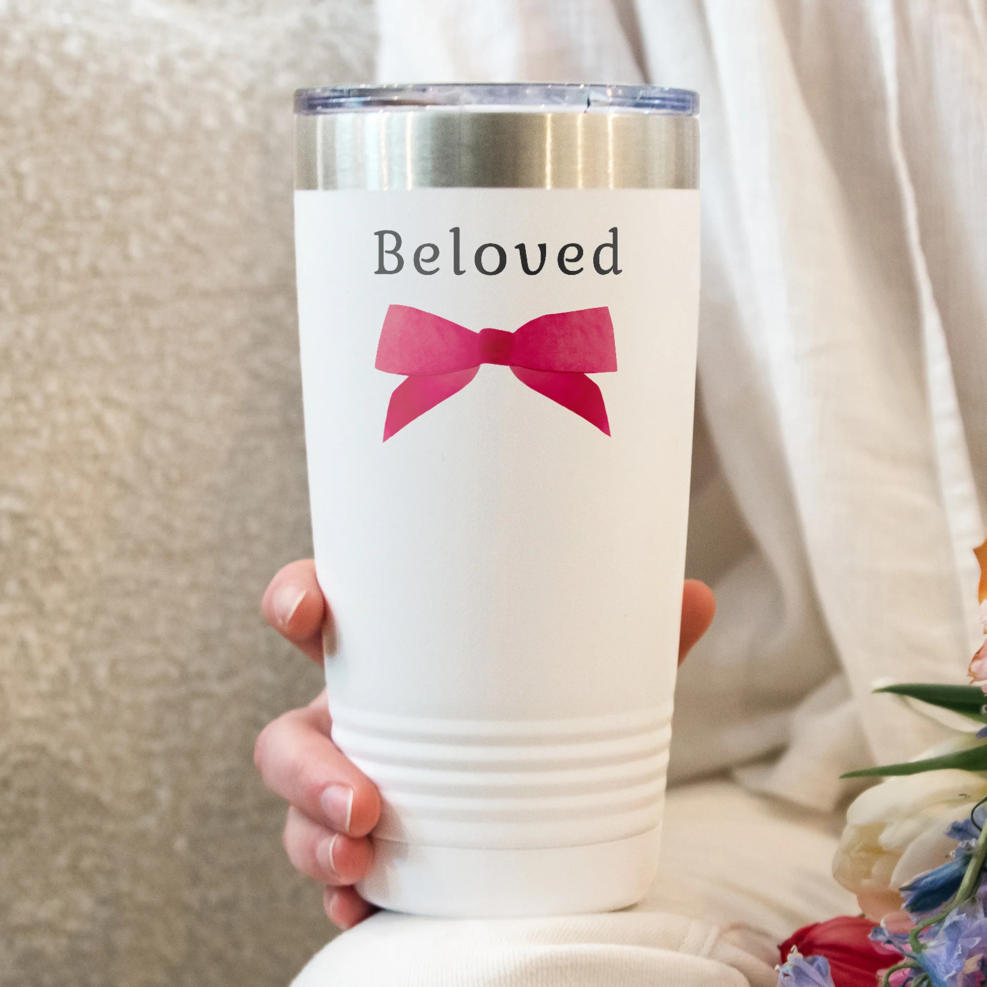Pink Bow Beloved Tumbler