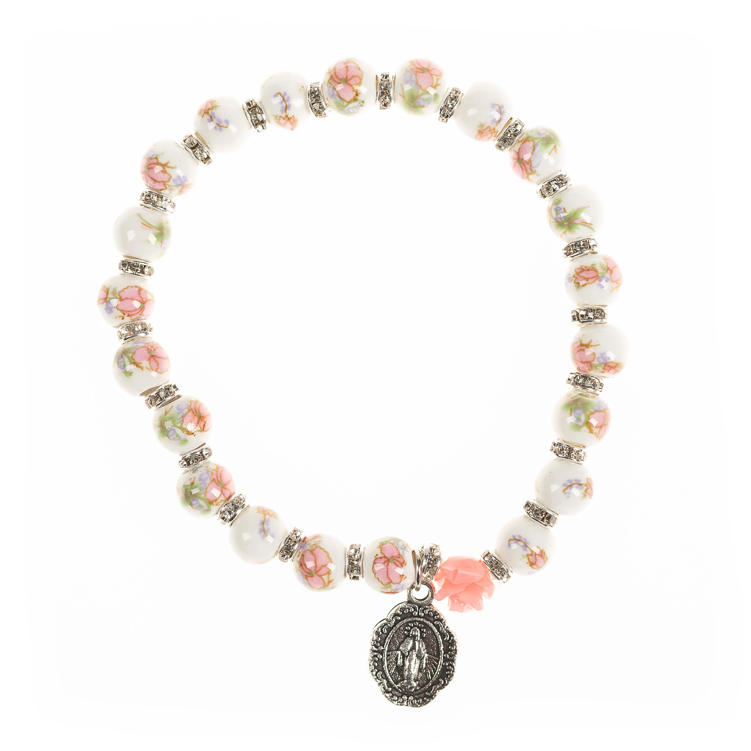 Pink Ceramic Rose Stretch Bracelet - Image 3