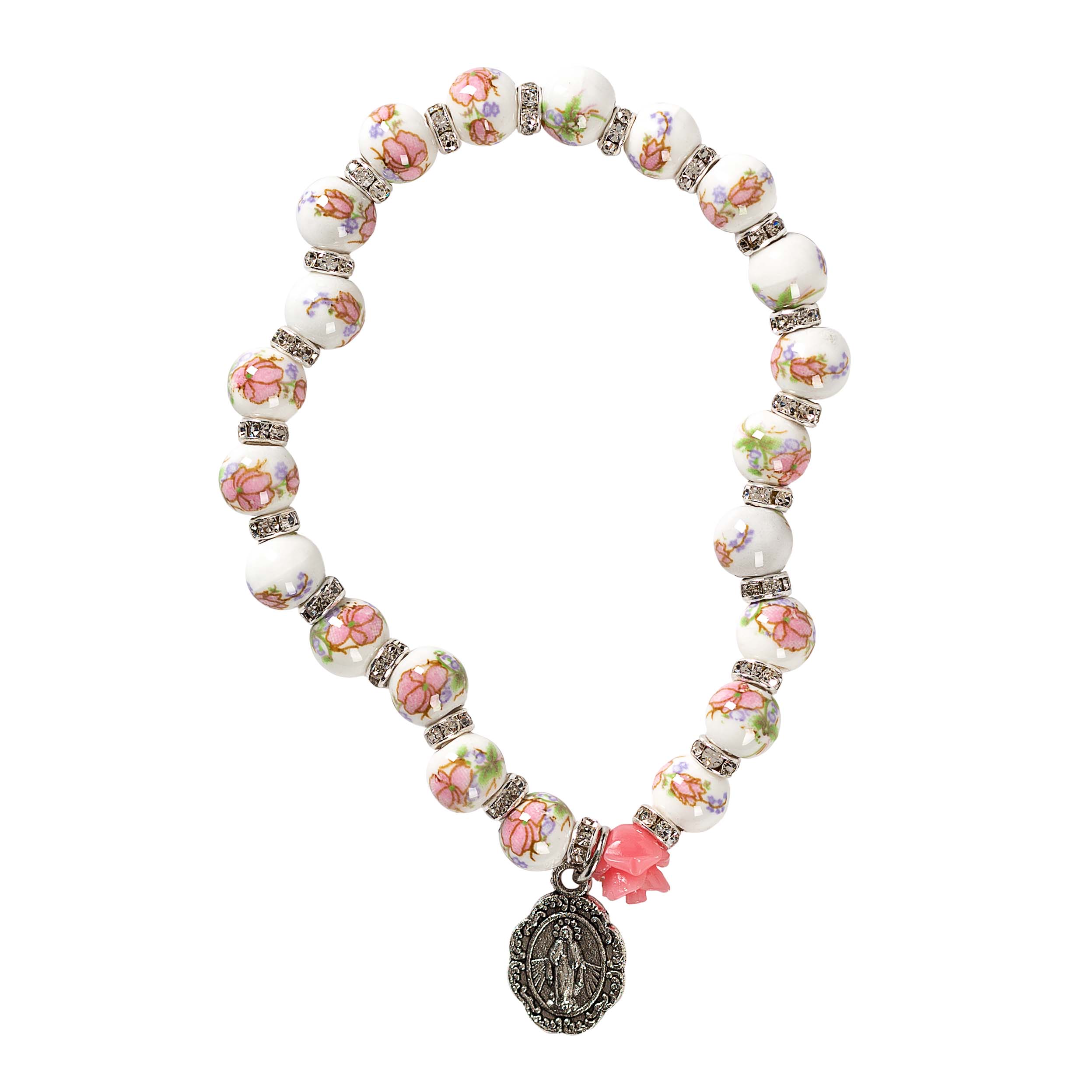 Pink Ceramic Rose Stretch Bracelet - Image 4