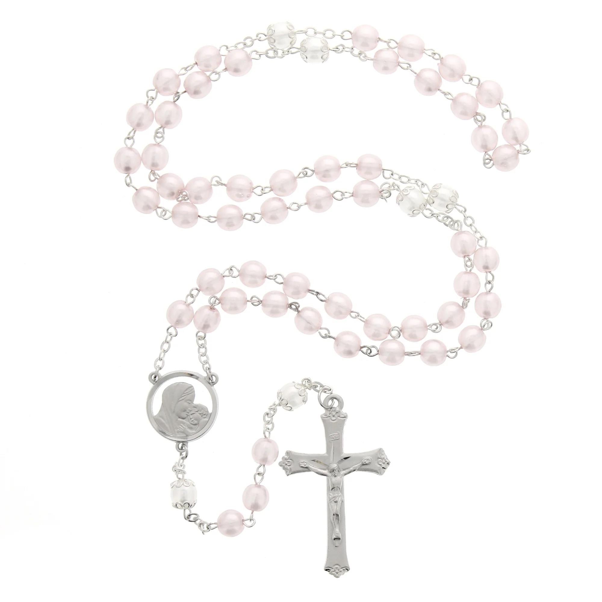 Pink Glass Rosary with Pearl - Image 2
