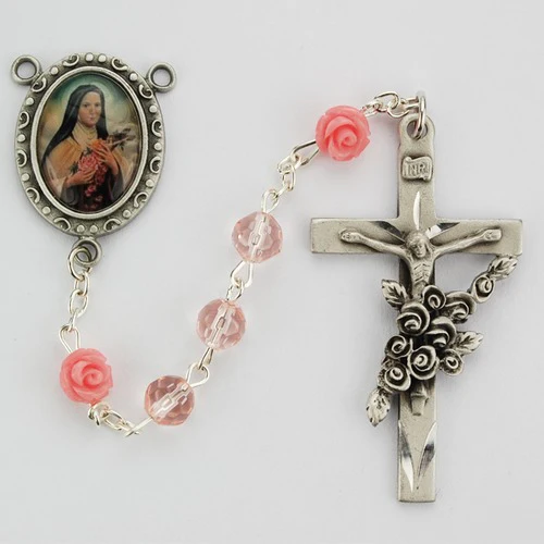 Pink Glass Therese Rosary