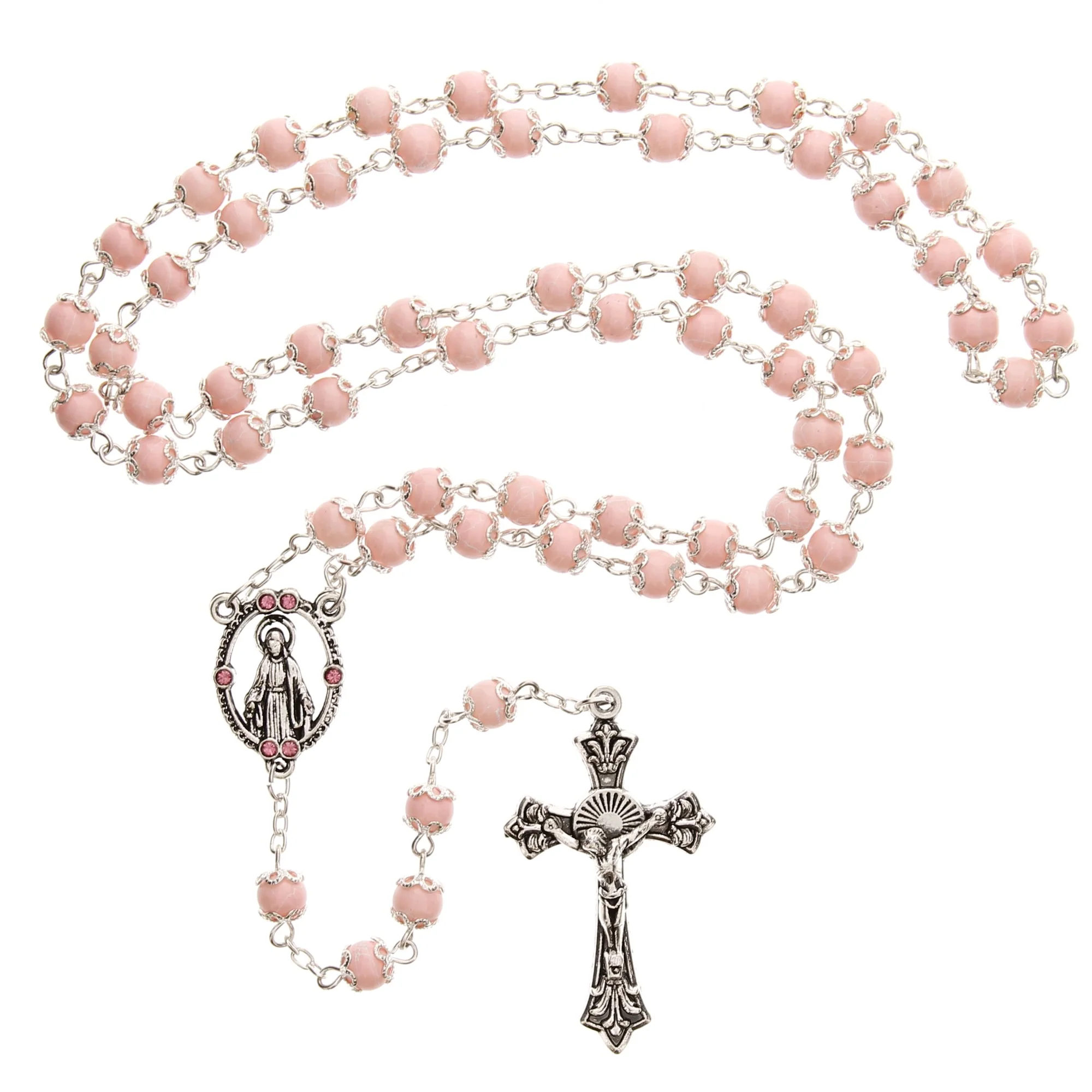 Pink Miraculous Glass Bead Rosary - Image 2