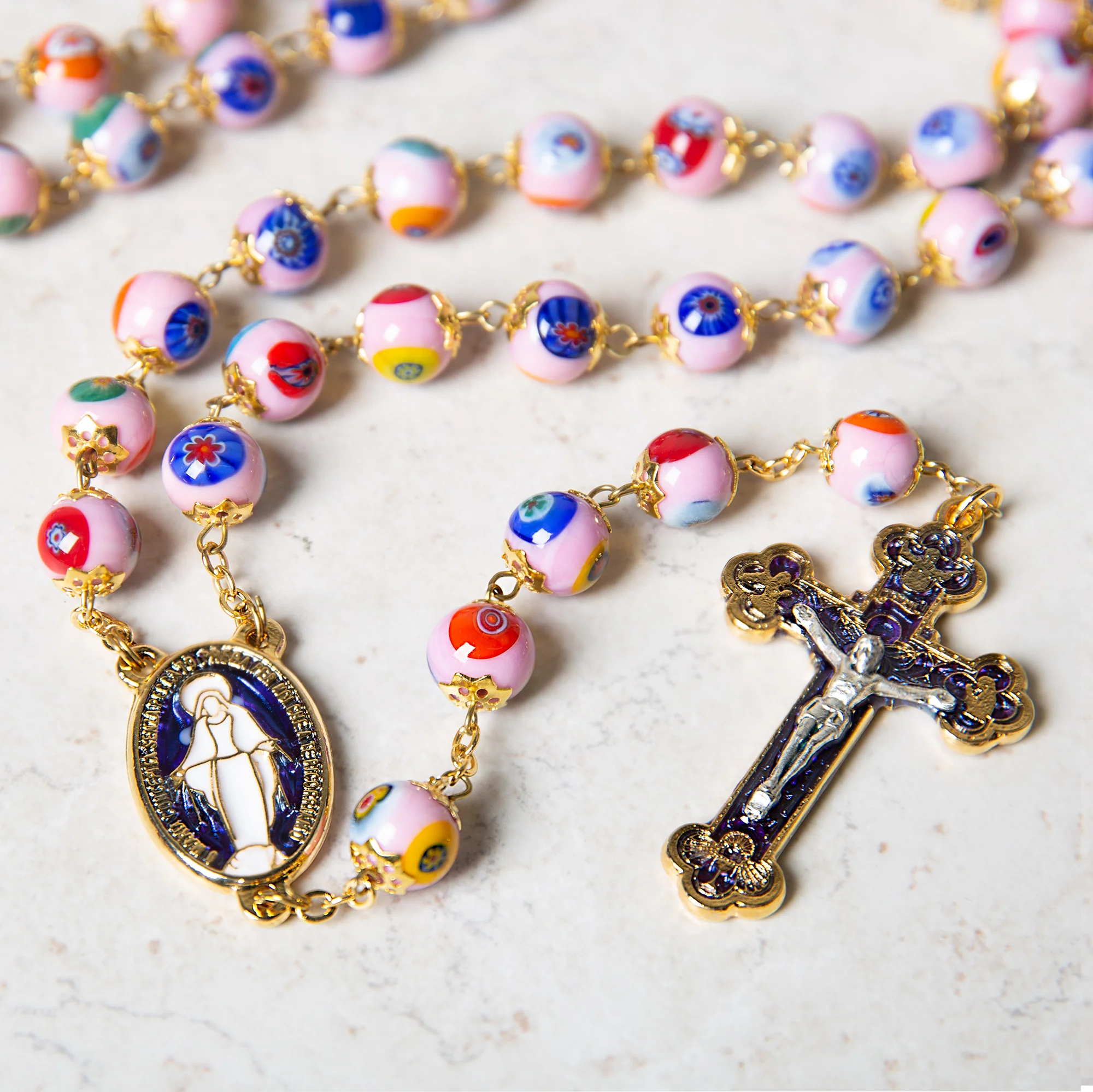 Pink  Murano Glass Rosary