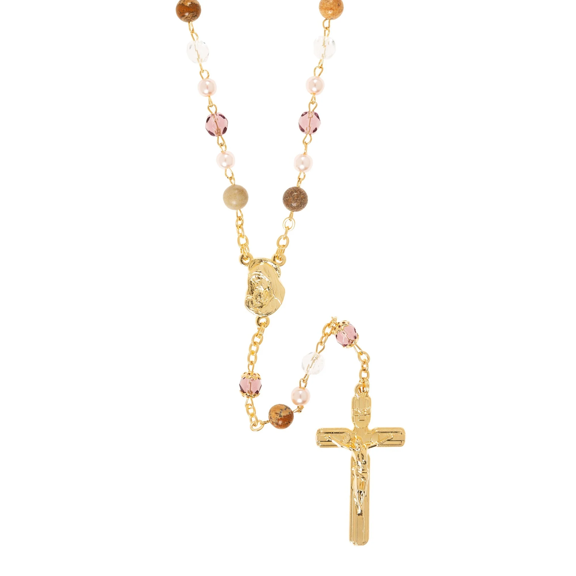 Pink Pearl, Glass, & Stone Rosary