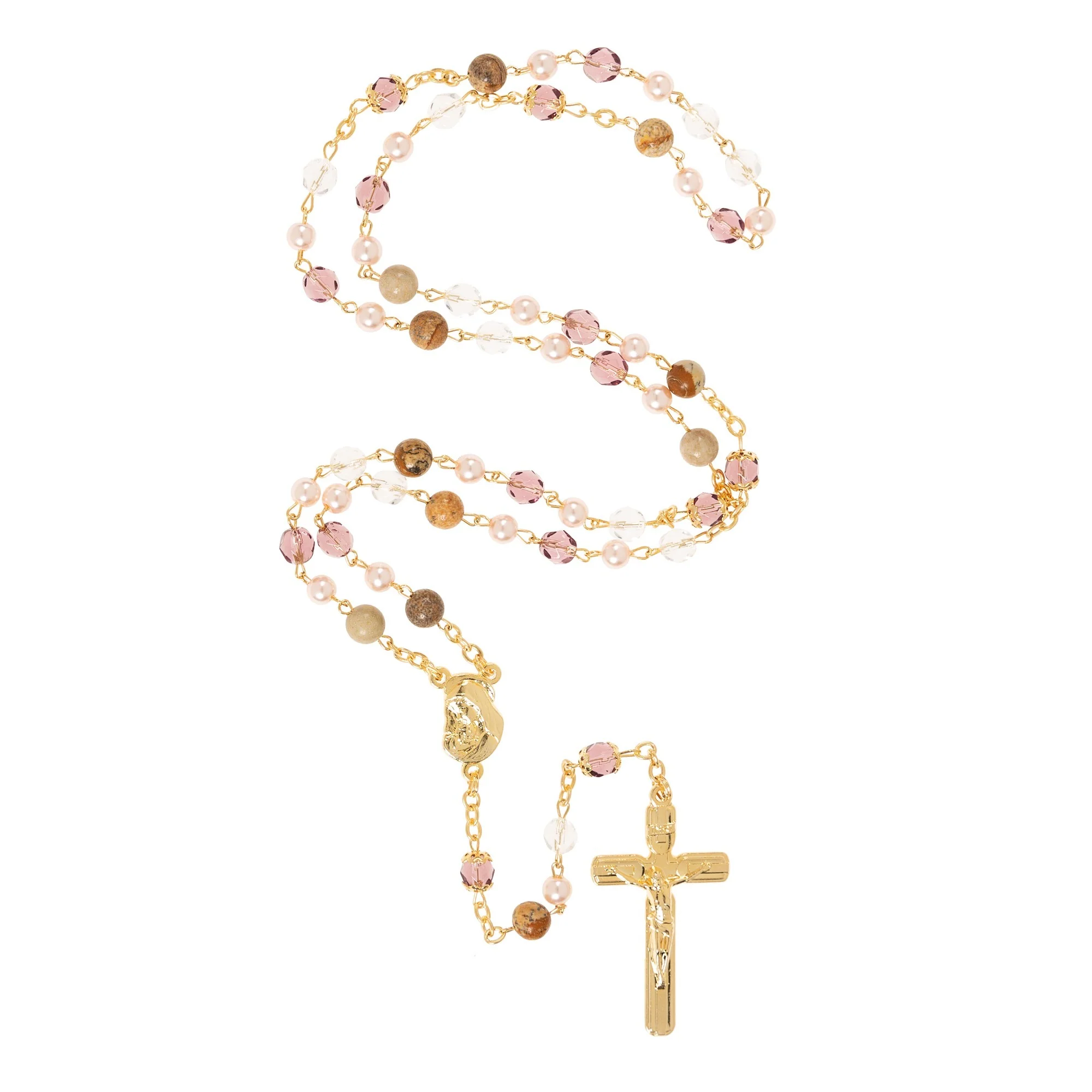 Pink Pearl, Glass, & Stone Rosary - Image 2