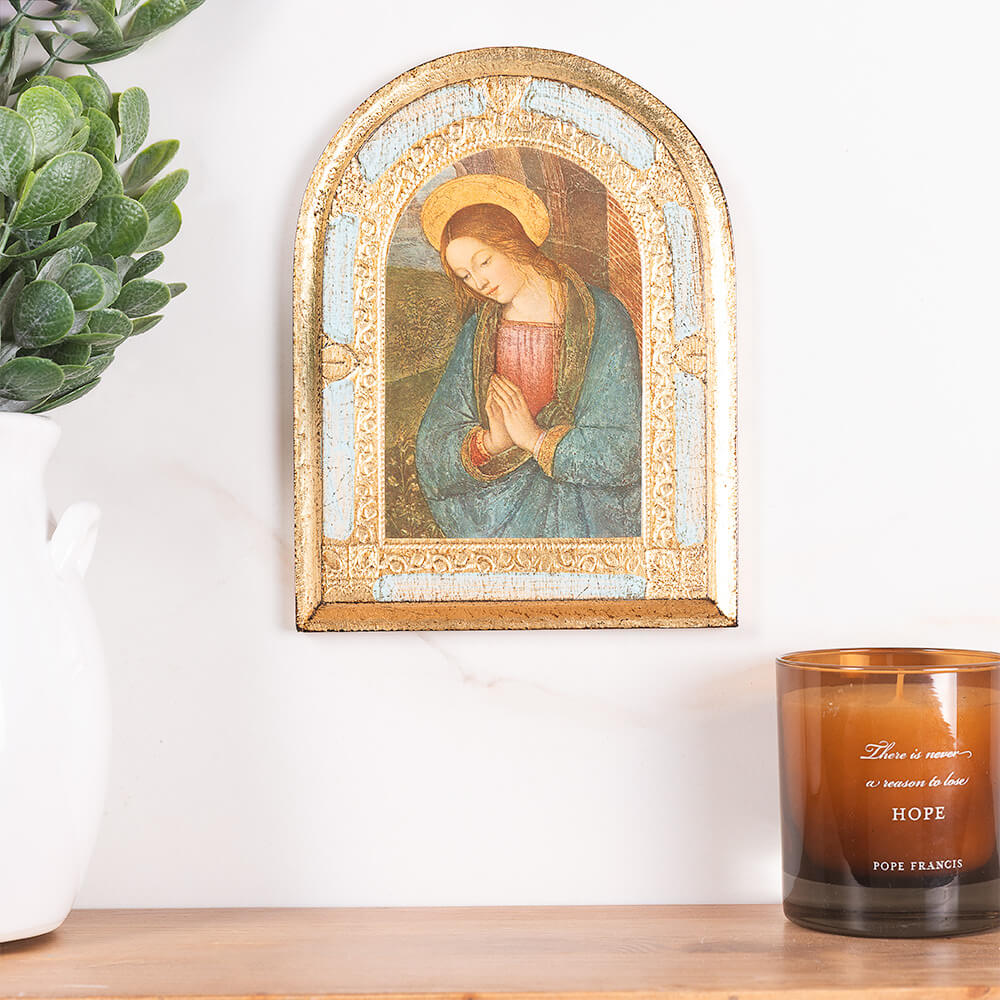 Pinturicchio Madonna Gold & Blue Arched Florentine Plaque - 8" x 6"