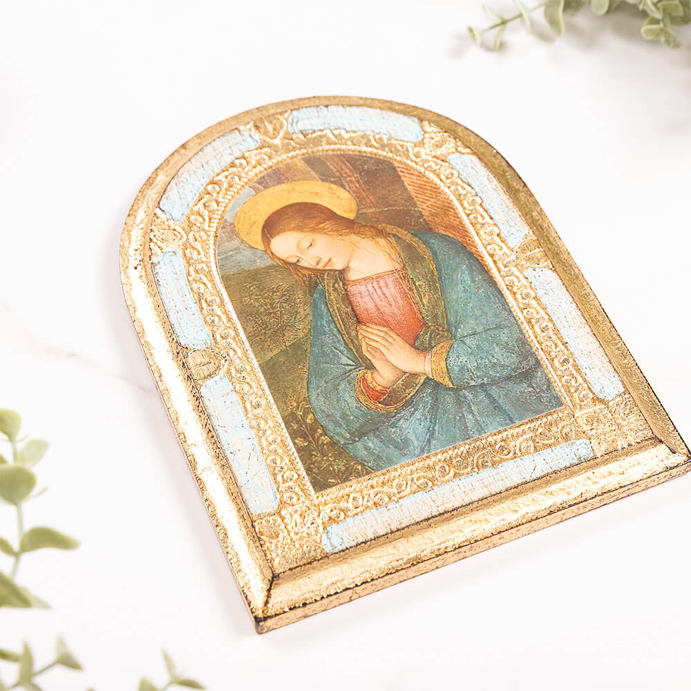 Pinturicchio Madonna Gold & Blue Arched Florentine Plaque - 8" x 6" - Image 2