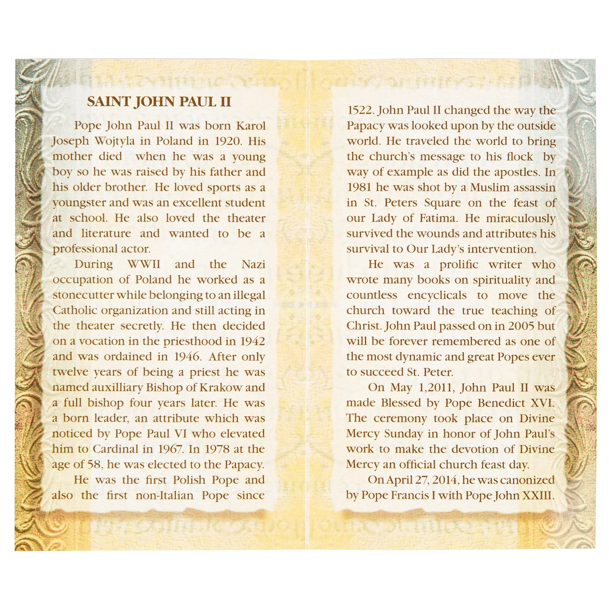 Pope John Paul II - Folded Prayer Card - Image 3