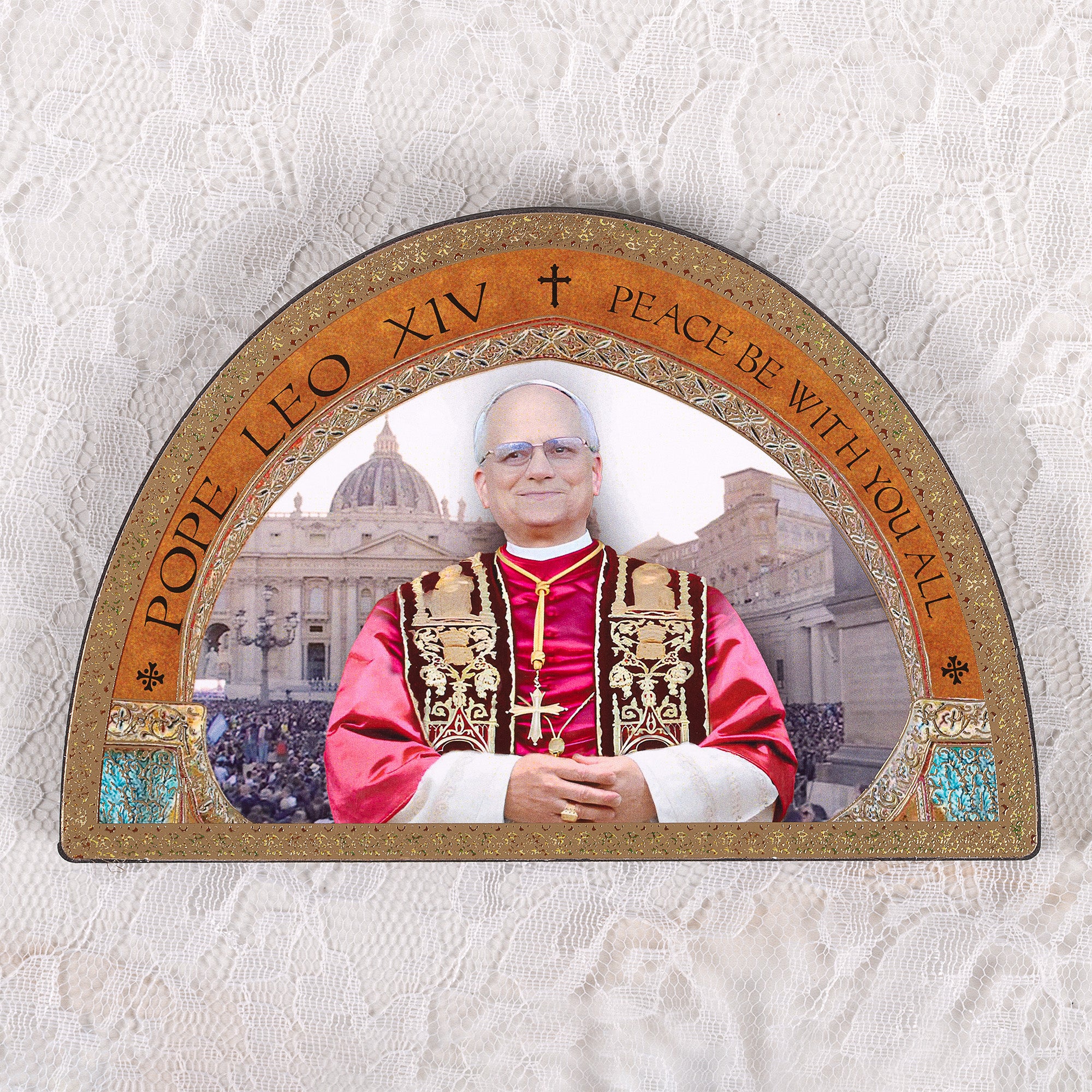 Pope Leo XIV, "La Pace" timpany Icon, gold frame - Image 2