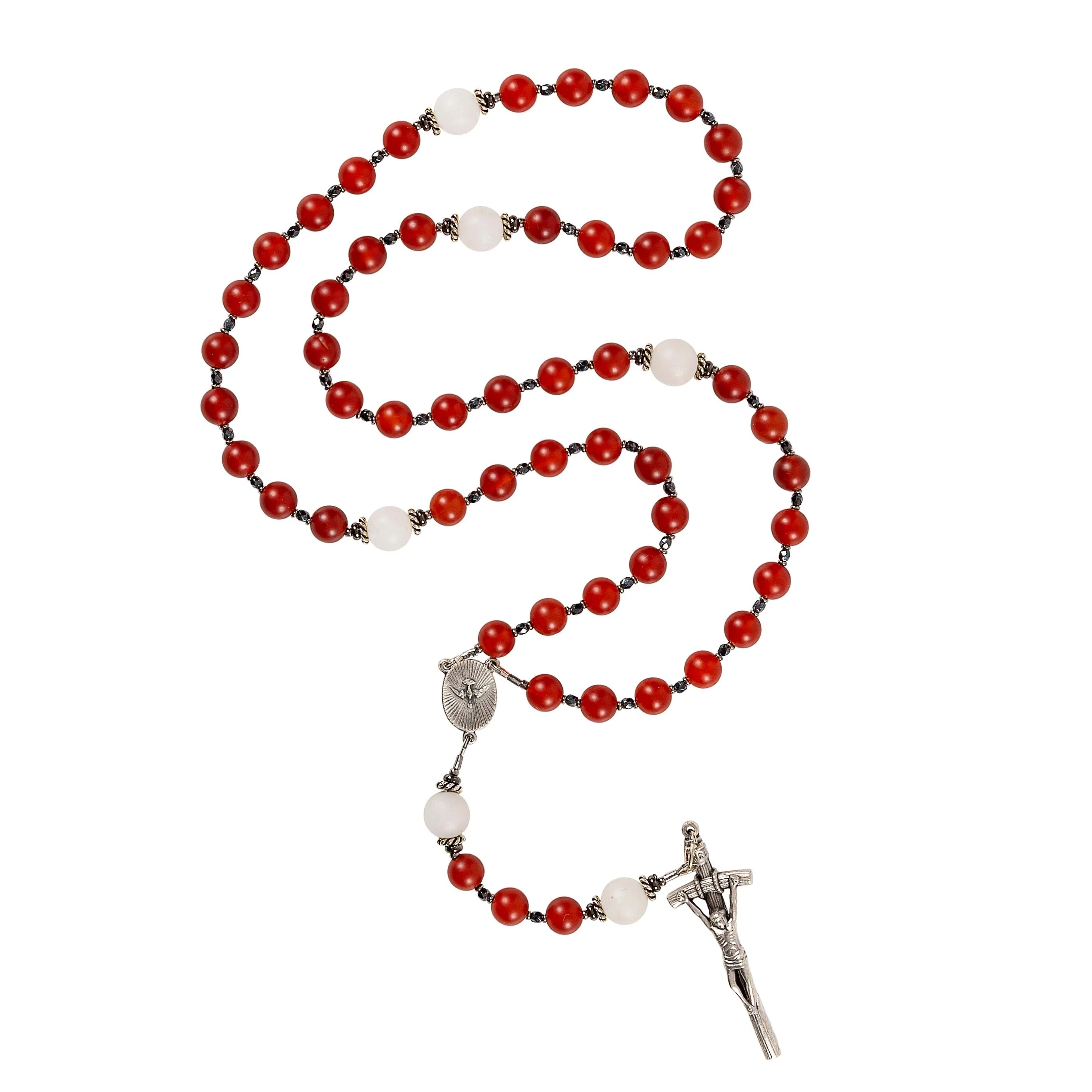 Pope Leo XIV Red Carnelian & White Jade Holy Spirit Rosary - Image 2