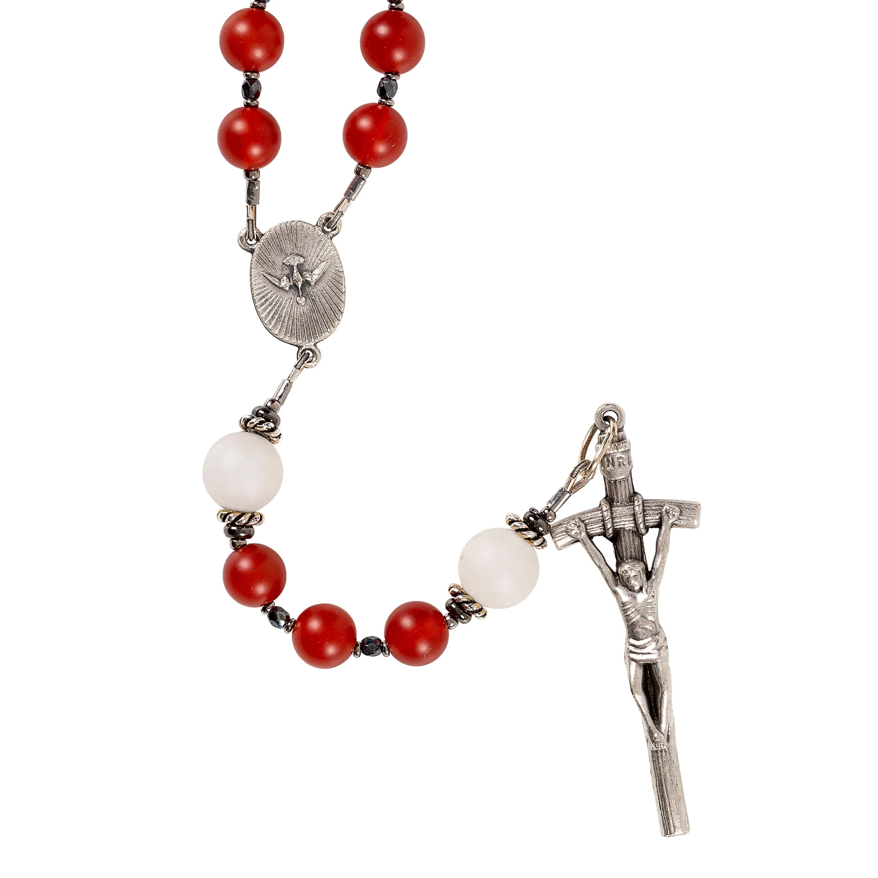Pope Leo XIV Red Carnelian & White Jade Holy Spirit Rosary - Image 3