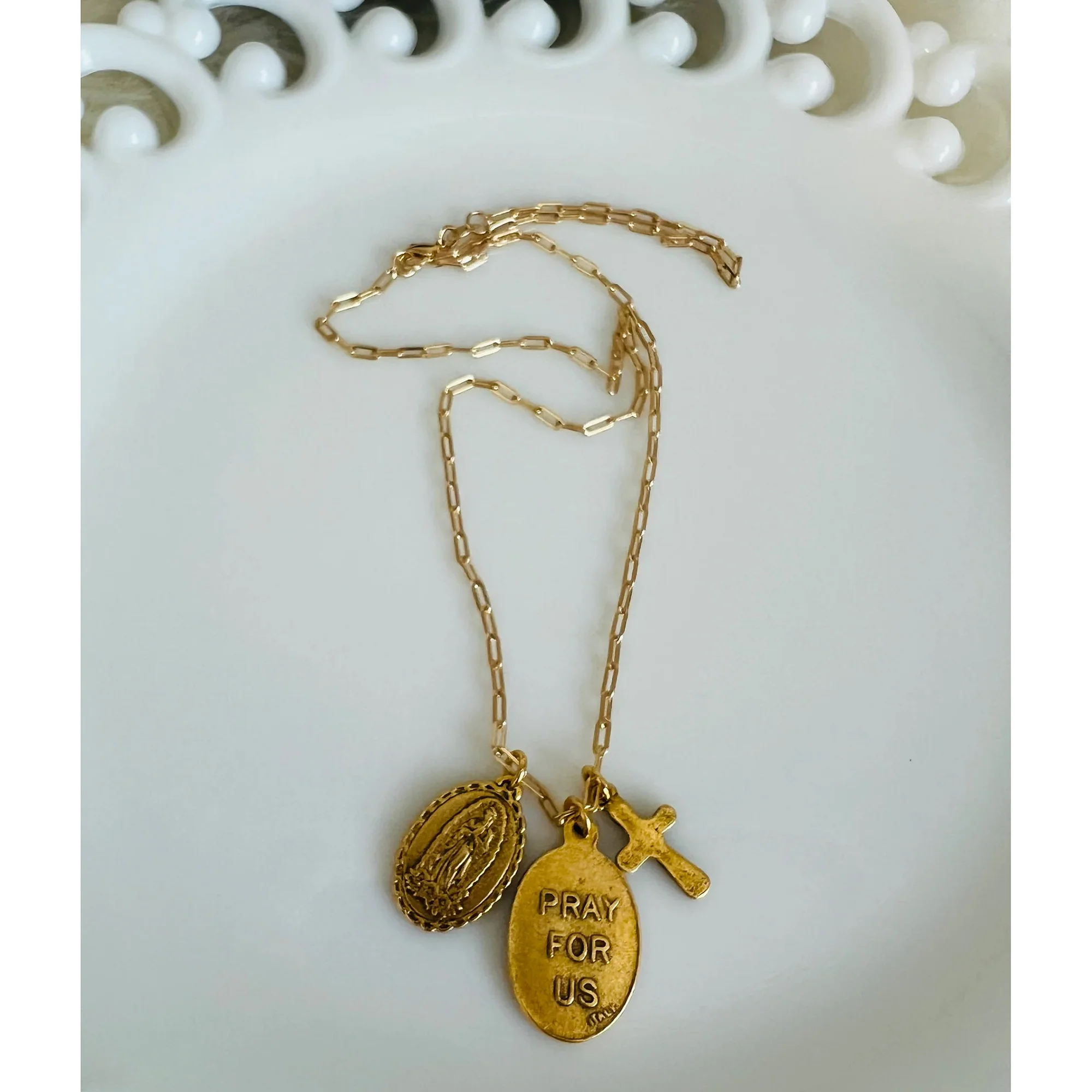 Pope Leo XIV & St. Augustine Cross Paperclip Chain Necklace - Image 2