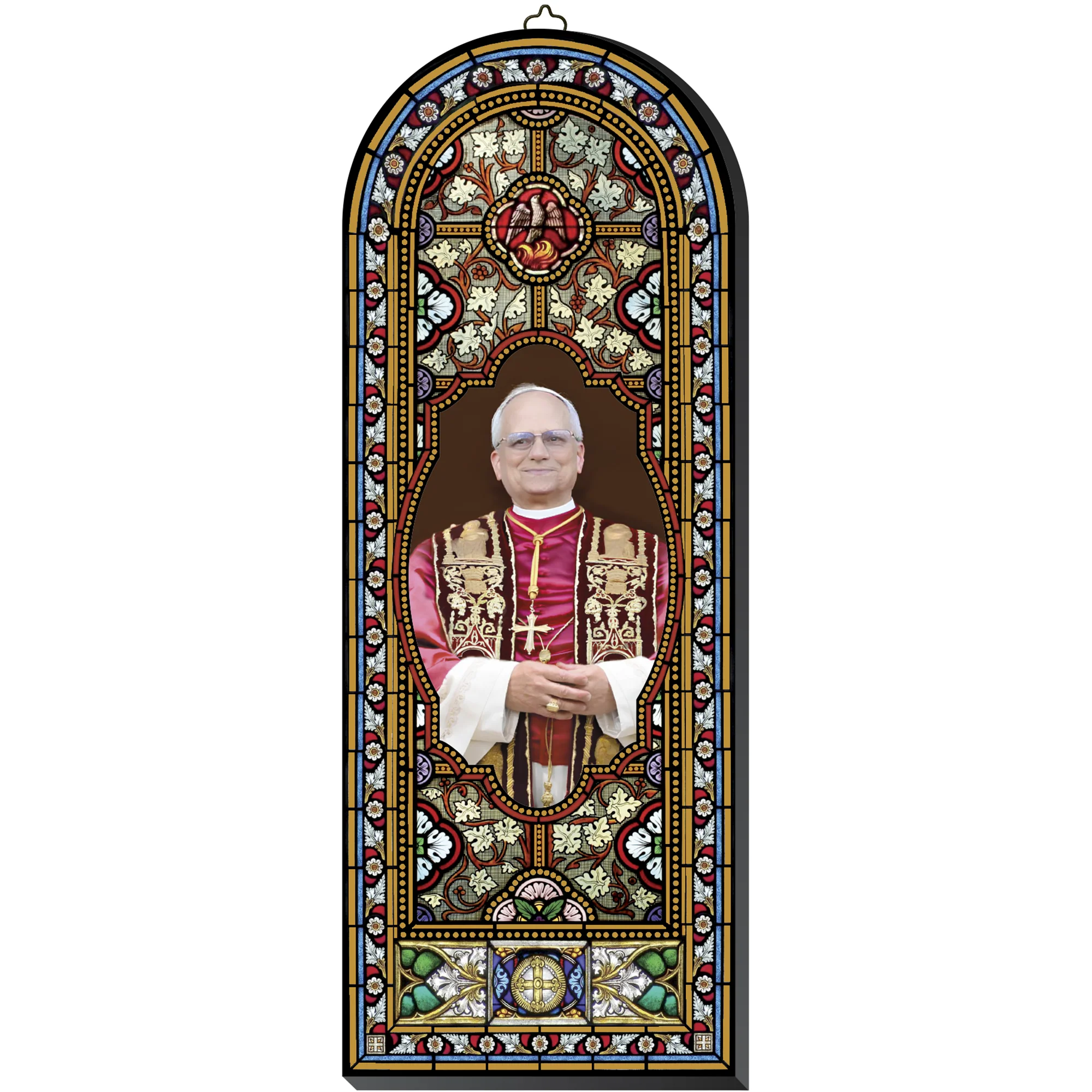 Pope Leo XIV Stained Glass Style Wooden Plaque - 10.7"