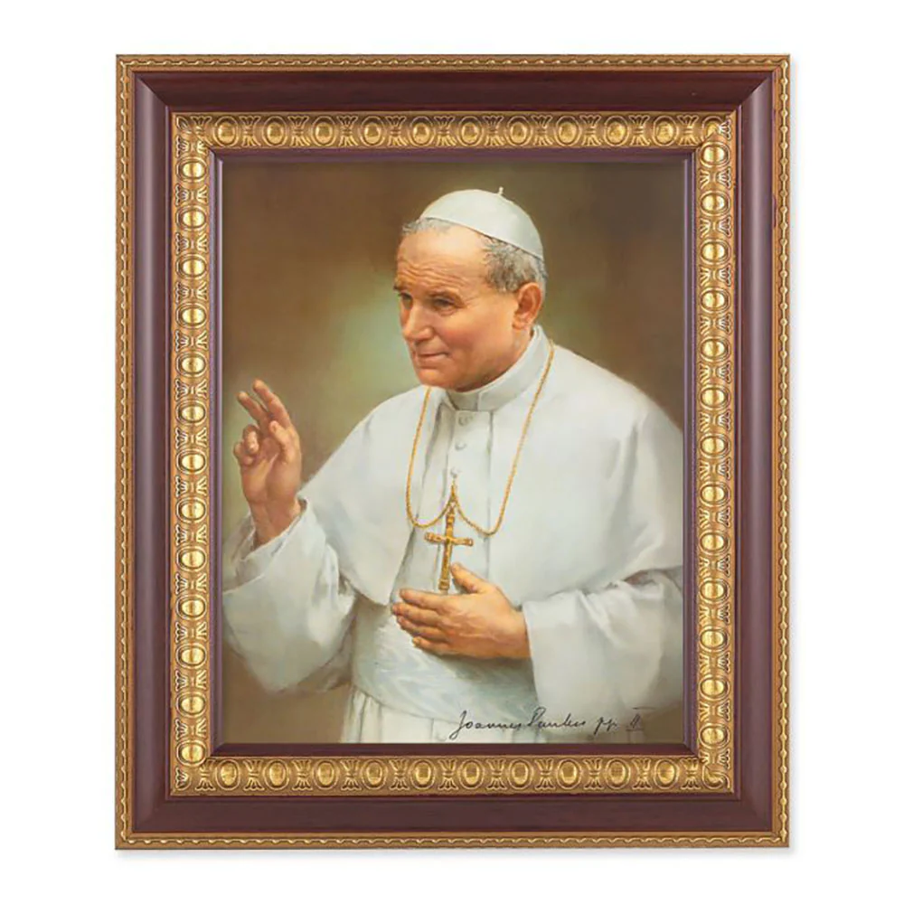 Pope St. John Paul II Ornate Cherry & Gold Framed Print