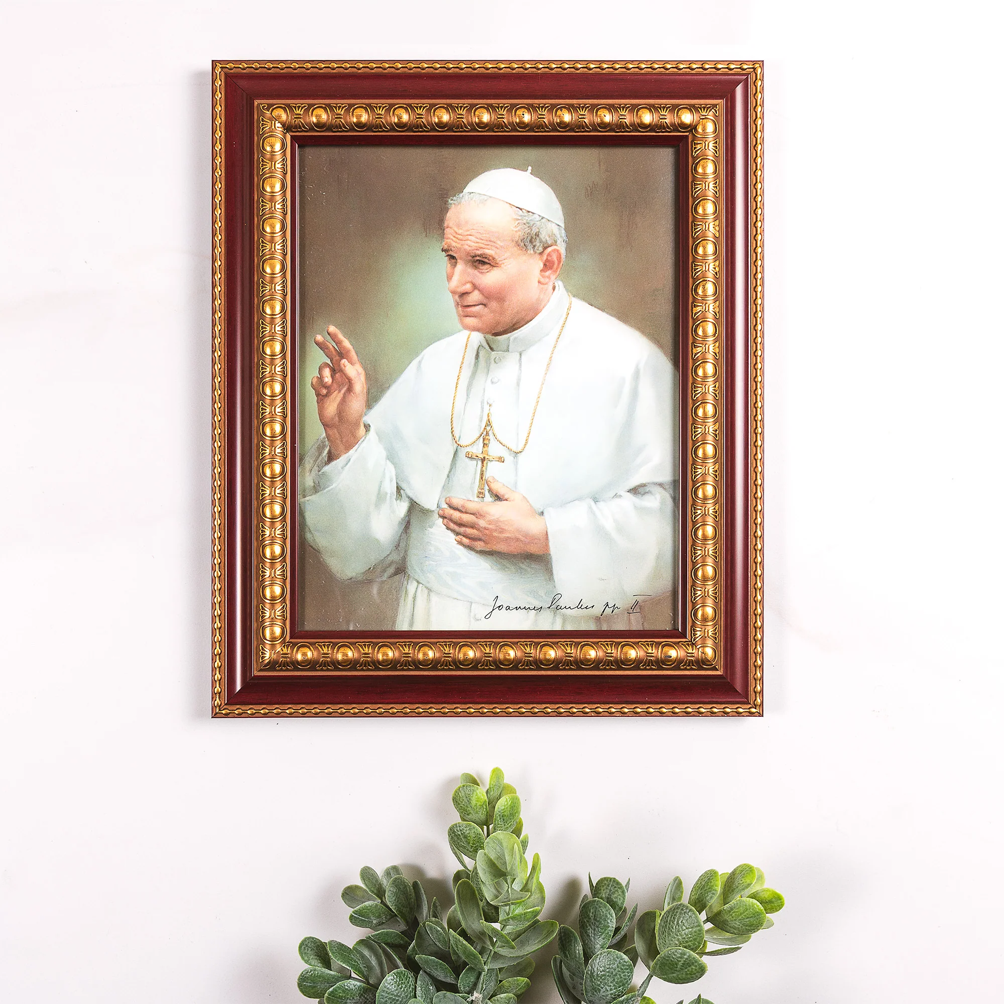Pope St. John Paul II Ornate Cherry & Gold Framed Print - Image 2