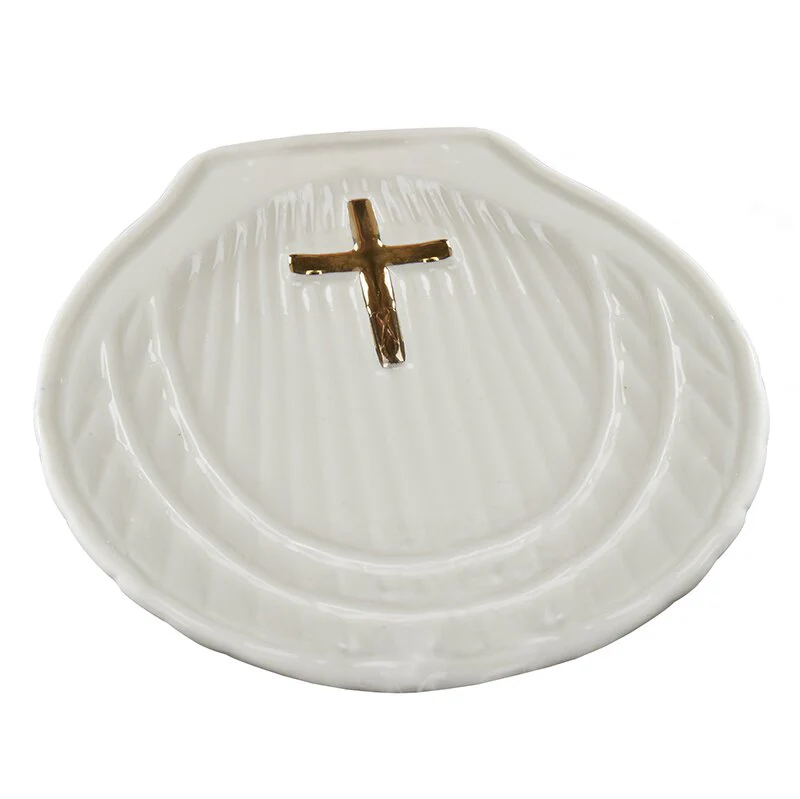 Porcelain & Gold Cross Baptismal Shell