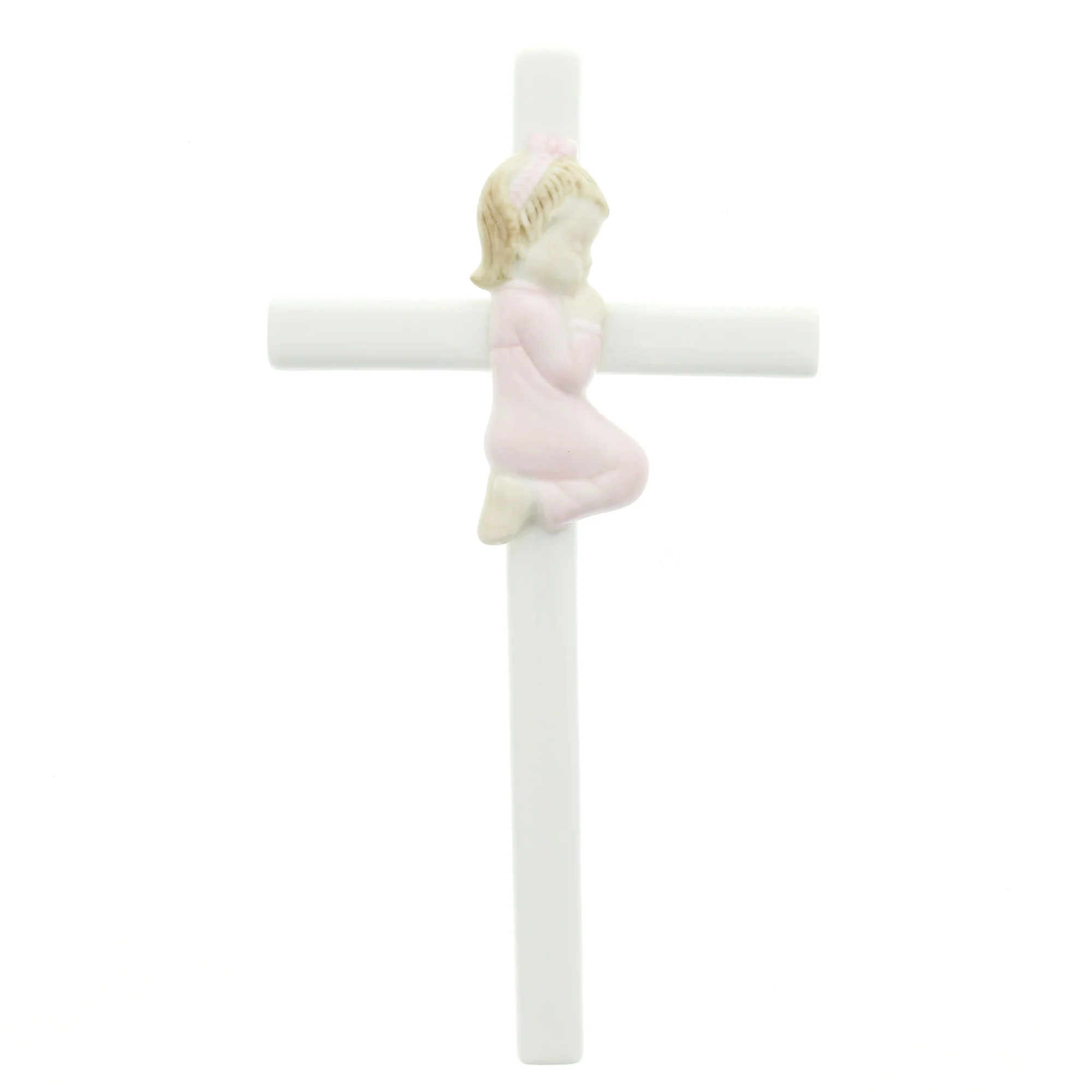 Porcelain Praying Child Wall Cross - 7.5"