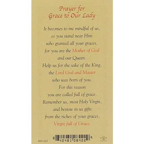 Prayer for Grace - Our Lady of Grace - Prayer Card - Image 2