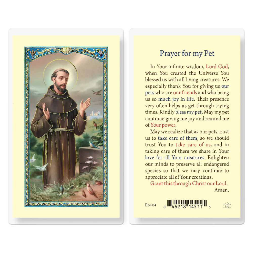 Prayer For My Pet - St. Francis of Assisi Prayer Card