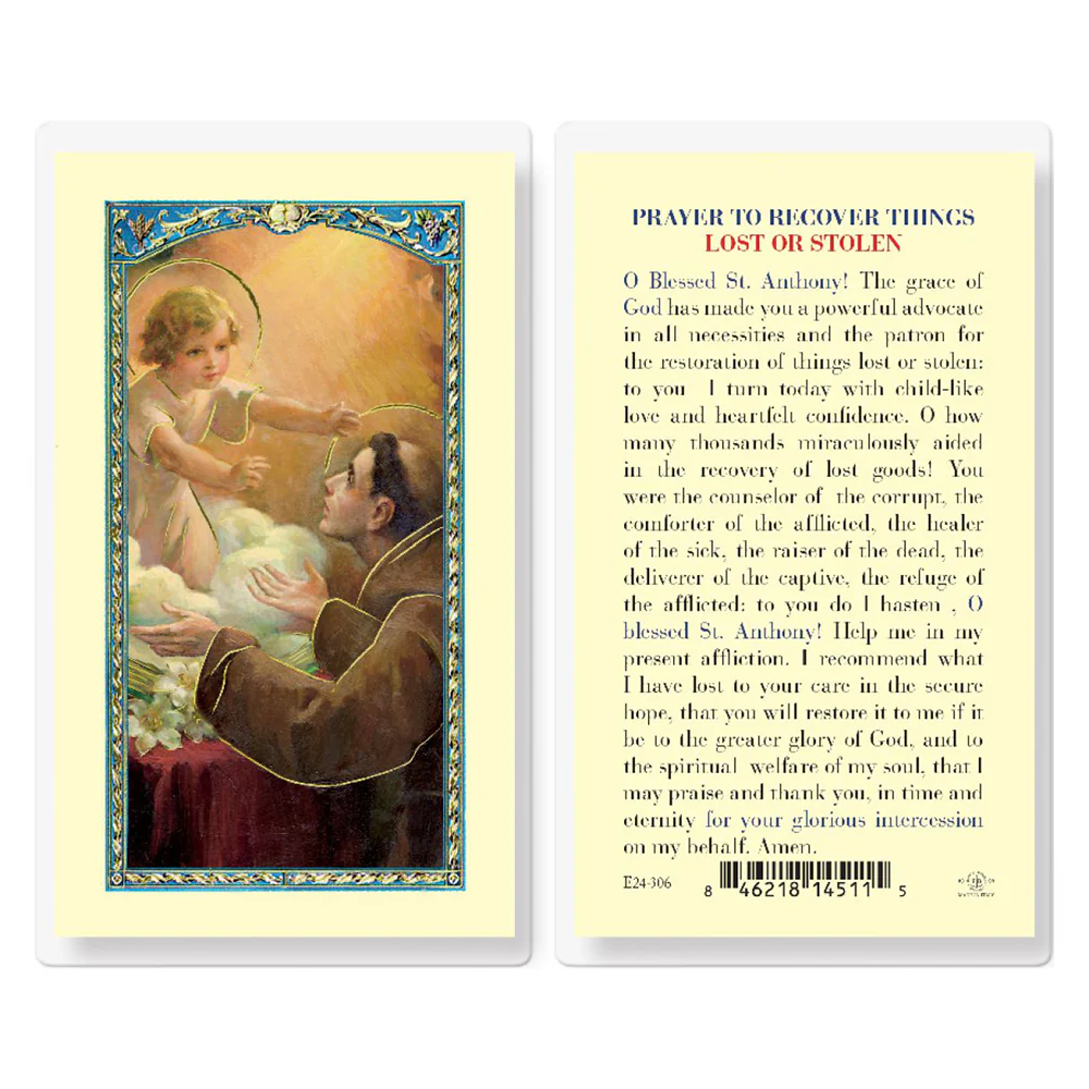 Prayer To Recover Things – Lost or Stolen – O Blessed St. Anthony! - Prayer Card