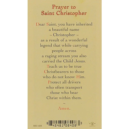 Prayer to St. Christopher - Prayer Card